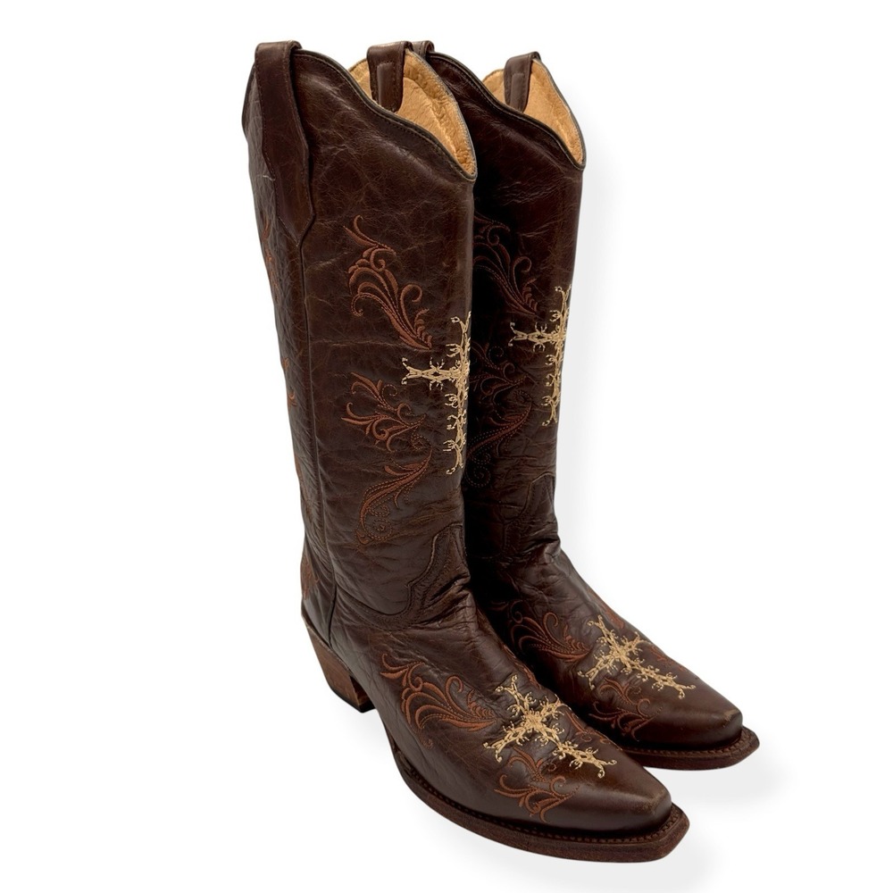 Circle G by Corral Boots L5039 Brown Leather Cross Embroidered Cowboy Women's 9M - Picture 3 of 14